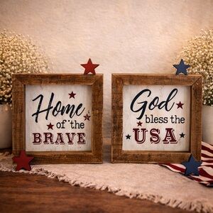American‎ Home of the Brave & God Bless America USA Wood Signs